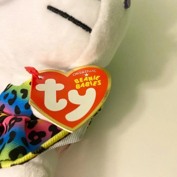 Hello Kitty Ty Beanie Babies Sanrio Plush 6 Inch Purple Glasses Rainbow Dress - Picture 6 of 14